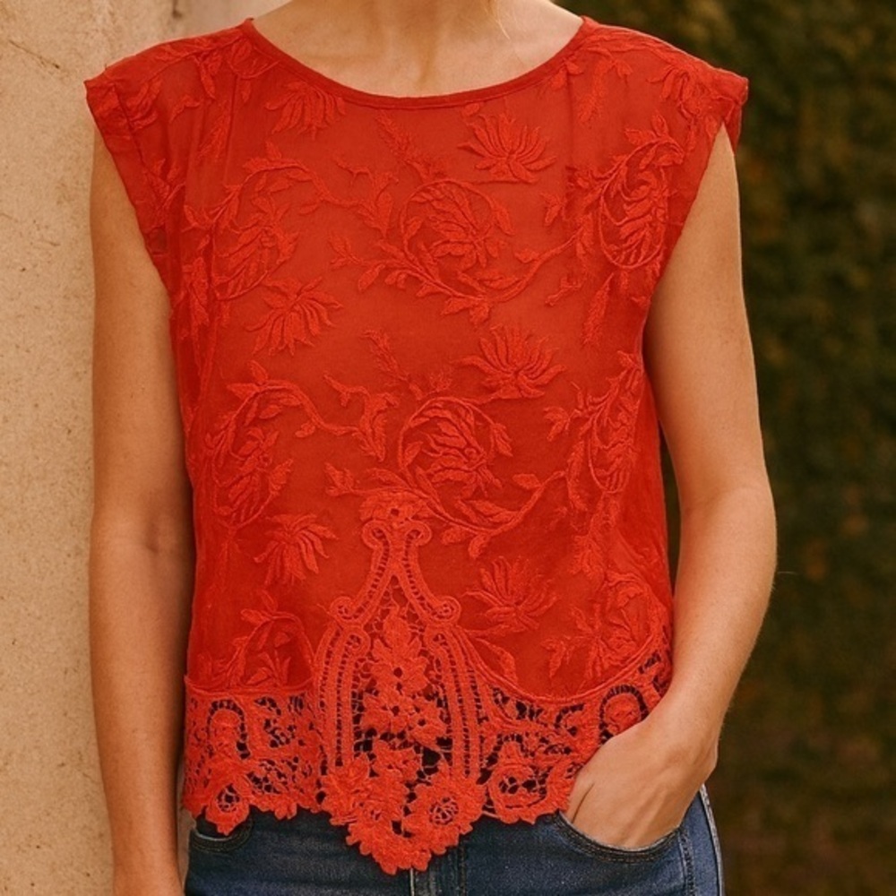 Anthropologie TINY orange crocheted lace blouse